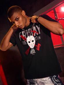 WB Horror X SHEIN Men's Horror Movie Graphic Print Round Neck Short Sleeve T-Shirt, Summer