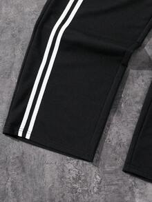 Teen Boys Casual Printed Zip-Up Hoodie & Straight Leg Sweatpants Set With Zipper Hem Design, Suitable For Street Wear Fall Winter - Black - View 5