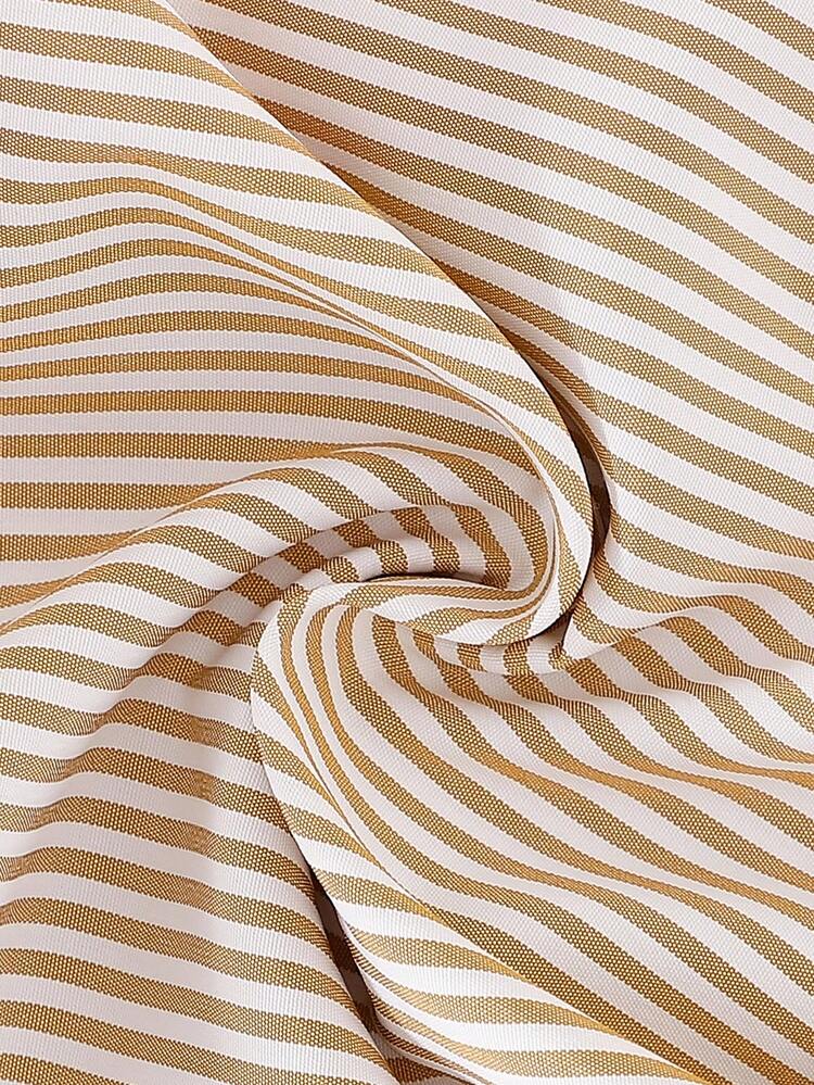 Elladie kids 1 件女童条纹长袖领衬衫（4-7 岁），适合休闲、户外和节日穿着，春夏季 - 咖啡棕 - 查看 6