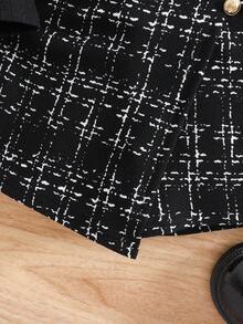 SHEIN Babygirl Knitted Black Long Sleeve Top And Plaid Elastic Waist Shorts Set, Autumn/Winter Fall