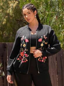 Travachic Jachetă de damă cu căptușeală termică, cu imprimeu floral boem, mărime plus, potrivită pentru toamnă și iarnă