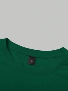 Manfinity Homme 男士休闲纯色长袖T恤，适合春秋季节穿着，绿色T恤，男士绿色上衣，棉质长袖男士全袖T恤，长袖T恤，秋季 - 墨綠色 - 查看 5