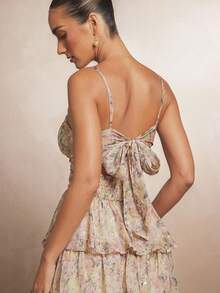 L'Amorae Women's Layered Spaghetti Strap Dress With Thigh High Slit - Yellow - View 2