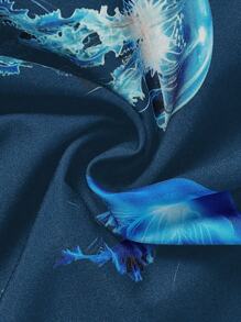 Sweetra 大码女式深色水母印花腰带连衣裙 - 彩色 - 查看 3