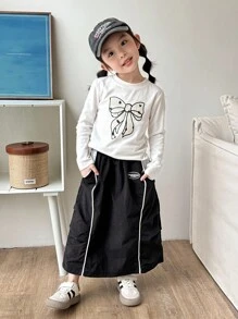 Genkimix Kids 年轻女孩斜口袋装饰休闲迷你裙 - 黑色 - 查看 3