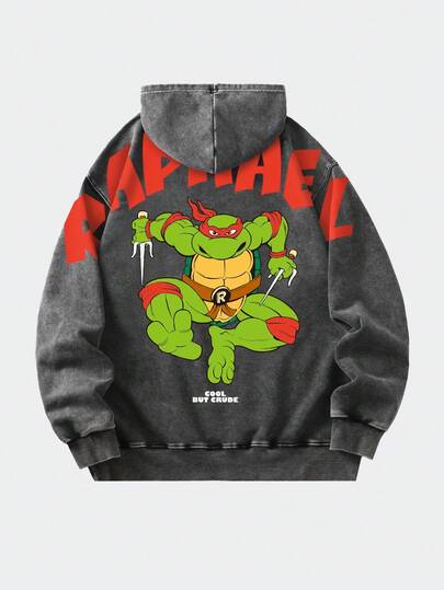 TEENAGE MUTANT NINJA TURTLES X ROMWE Men's Vintage Wash Graphic Print Hoodie