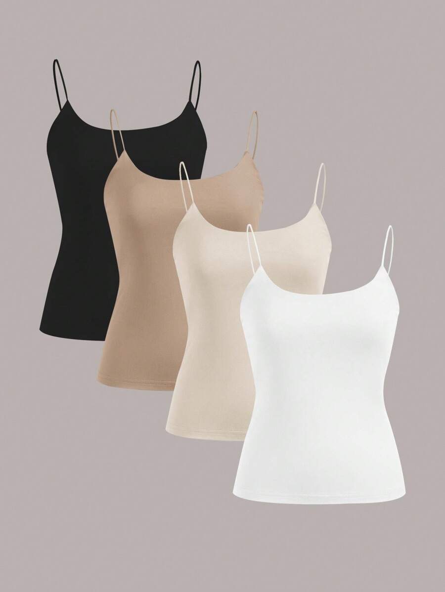 Comfortcana 4pcs/Set Basic Thin Strap Tank Tops For Spring And Summer, Perfect For Summer - Multicolor - View 1