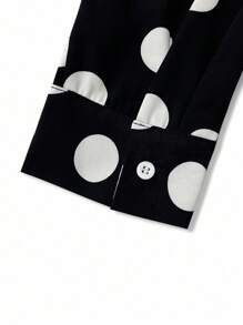 加大码优雅波尔卡圆点印花结饰拼接连衣裙，秋季长款女装 - 彩色 - 查看 5