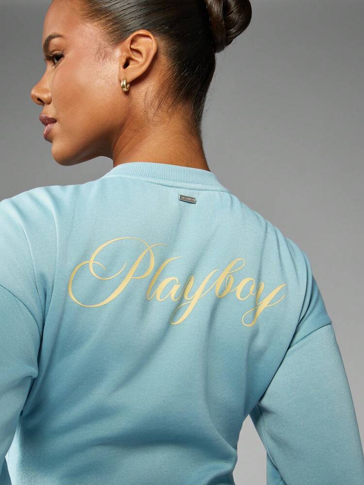 Missguided x Playboy Bunny Logo Balloon Sleeve Mini Sweatshirt Dress Fall Winter Streetwear Lounge Cozy Pullover Long Sleeve Spring Day Wear