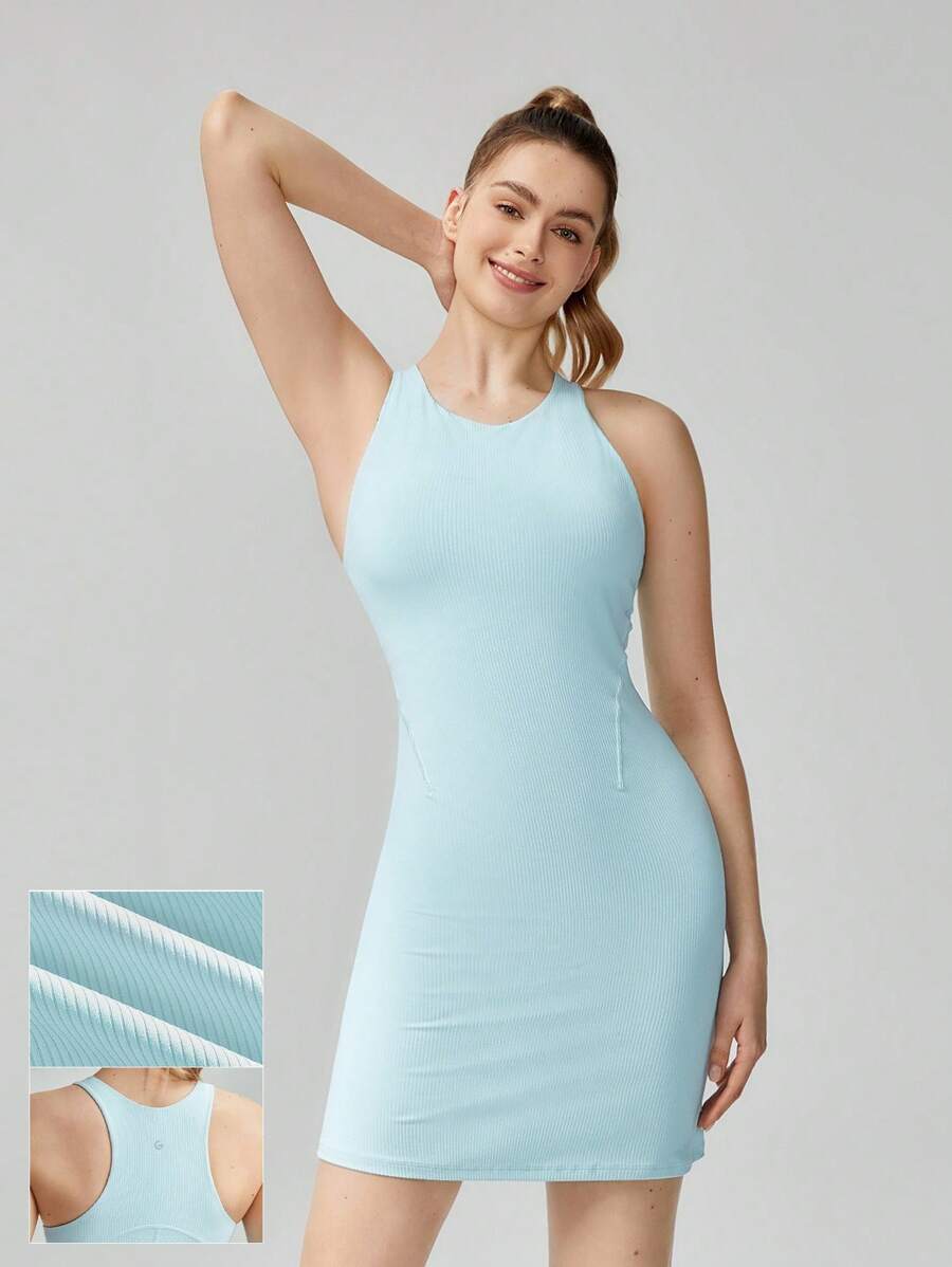 GLOWMODE FeatherFit™-Ribbed Racerback Sports Dress - Aqua Blue - View 1
