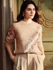 Anewsta Damski sweter w paski z okrągłym dekoltem i długim rękawem, cekinami - Wielokolorowe - Zobacz 4