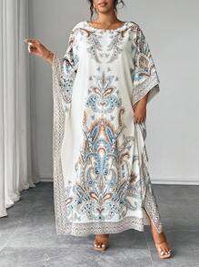 Elenzga Đầm dự tiệc & đi chơi in họa tiết tay cánh dơi cỡ lớn cổ tròn - Nhiều màu - Xem 6