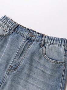 Sparklyn 少女破洞宽松阔腿休闲复古蓝色牛仔裤 - 藍色 - 查看 10