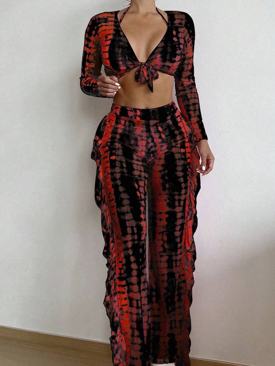 Slaydiva Printed Four-Piece Separable Bikini Set, Random Pattern,Summer Beach - Multicolor - View 1