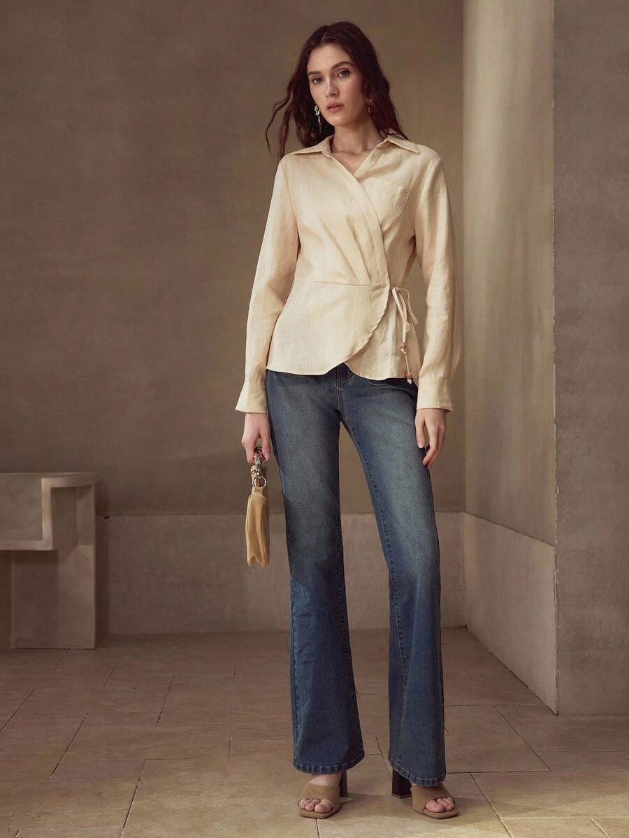 MOTF PREMIUM WRAP KNOT SHIRT - Apricot - View 1