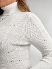 SHEIN LUNE 3件套休闲纯色修身长袖毛衣加大码百搭可搭配夹克多种颜色强搭配女士冬装万圣节服装冬装万圣节毛衣工作服女士通勤简约办公室老款毛衣适合日常穿着通勤简约优雅时尚通勤休闲风秋季 - 彩色 - 查看 9