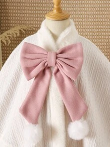 Young Girl Faux Fur Collar Bow Decor Hooded Warm Fashion Jacket Girls Winter Cape Kids Cape With Bow Faux Fur Cape Toddler Girl Winter Clothes Fall