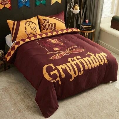 HARRY POTTER X SHEIN Juego de funda nórdica con estampado de carta y animal Gryffindor, regalos