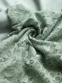 Reflora 加大码扭纹蕾丝拼布袖上衣和裤子两件套 - 綠色 - 查看 6