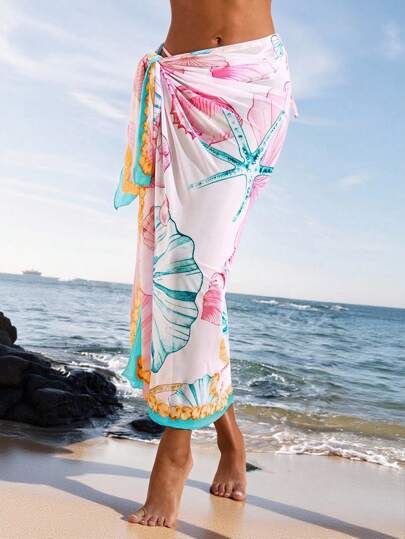 Opulessa 女士海星印花侧系带时尚度假罩衫裙套装