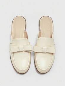 CUCCOO BIZCHIC Women's Fashion Beige Bow Comfortable Slip-On Mules, Flat Casual Loafers Suitable For Outdoor, Work, Daily Wear - Beige - View 1