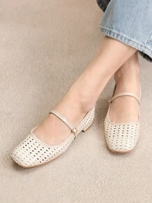 Rosivie 女士编织镂空系带经典复古平底方头休闲一脚蹬乐福鞋，酒红色