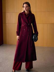 MOTF PREMIUM WOOL DOUBLE BREASTED BELTED OVERCOAT - Red - View 3
