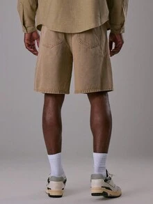 Musero 男士纯色斜口袋牛仔短裤 - 卡其色 - 查看 4