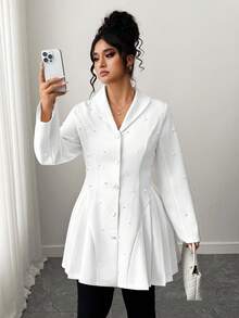 Elenzga Elegante Perlenverzierte Jacke für Große Größen - Weiss - Übersicht 1