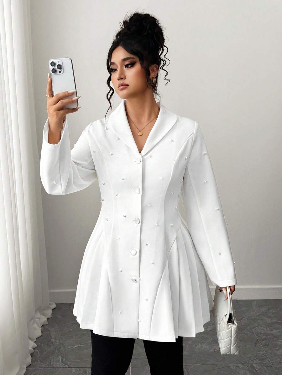 Elenzga Elegante Perlenverzierte Jacke für Große Größen - Weiss - Übersicht 1