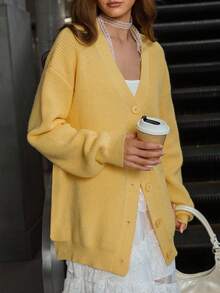 GENKIRA 秋冬休闲时尚针织黄色开衫毛衣外套女士秋季服装 - 黃色 - 查看 4