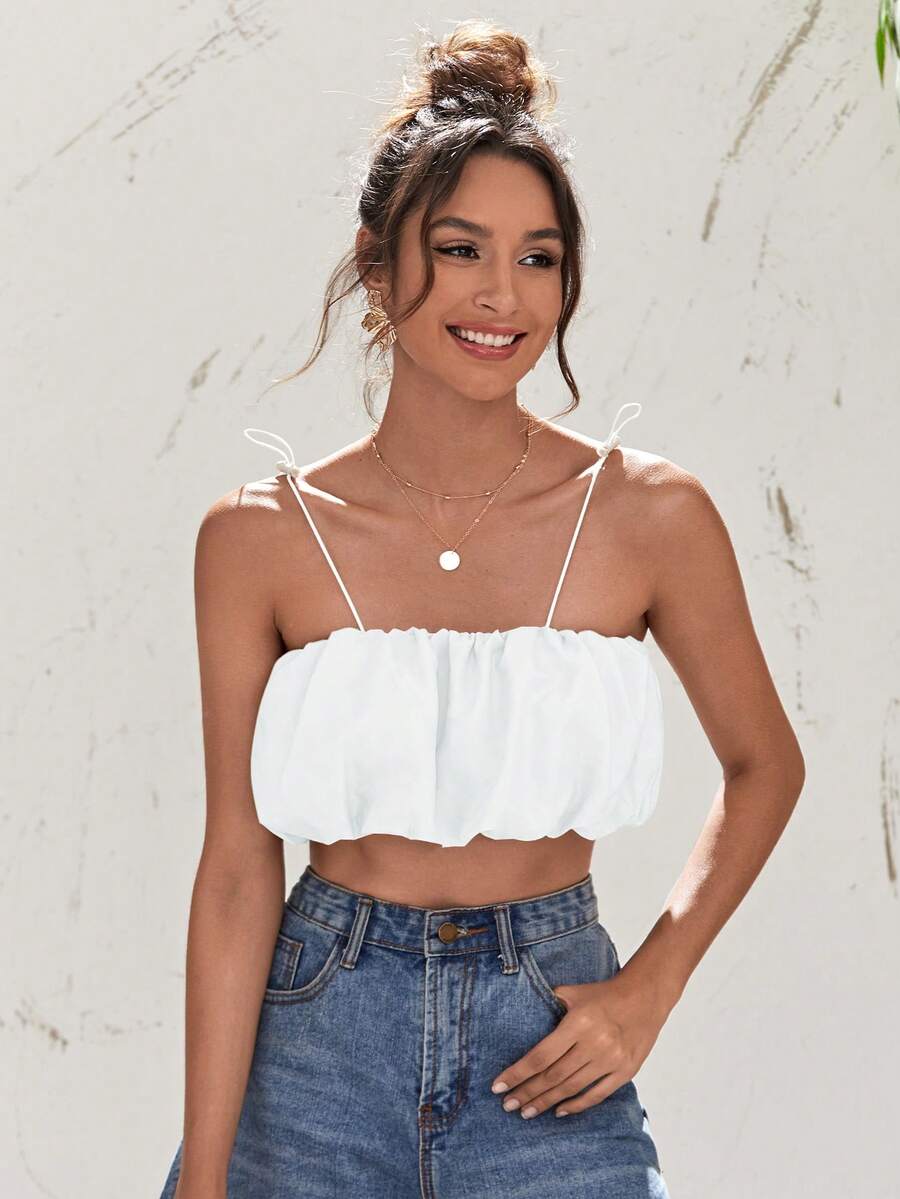 Soleia Top de tirantes fruncido con tira ajustable - Blanco - Ver 1