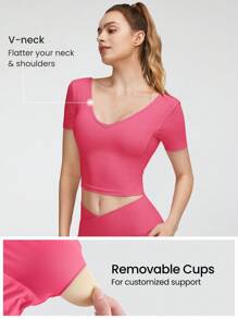 GLOWMODE 2 Pieces FeatherFit™ U-Back Cropped Active Tank & 4.3" Tummy Control Biker Shorts Set Low Impact Yoga Pilates Daily - Blush Crush - View 3