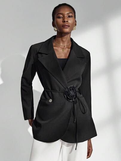 Chiquease Chaqueta blazer de manga larga con elegante decoración floral 3D para mujer