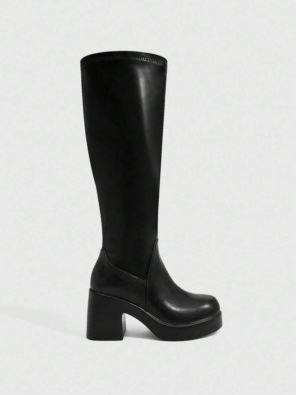 CUCCOO SZL Women's Fashion Simple Round Toe Chunky Heel Slimming Elegant Autumn/Winter Knee-High Boots, Suitable For Commute, Date, Party, Holiday, Wedding, Black For Christmas Spring Shoes