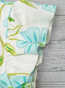 EMERY ROSE Áo kiểu nữ màu hồng in hoa, chất liệu sợi tre, cổ tròn, tay bồng, dáng ngắn, thích hợp cho mùa xuân/hè. - màu xanh lá - Xem 4