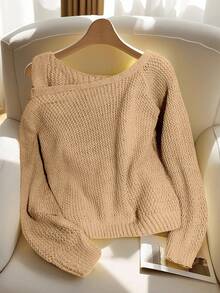 SHEIN LUNE 2pcs Versatile Fashion Commute & Travel Hollow-Out Knit Sweater Set Fall Winter Cloth For Women - Camel - View 2