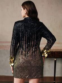 Anewsta 女式优雅渐变亮片缀饰长袖连衣裙 - 金色 - 查看 2