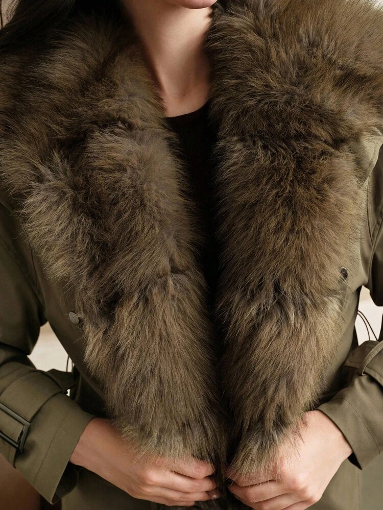 Parka con forro de piel sintética oversize, abrigo de trabajo de ajuste holgado para invierno, adecuado para otoño, invierno, Año Nuevo, elegante, chic, con estilo, Navidad, salir