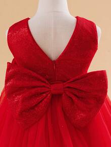 Glamorique Kids Christmas Young Girl Dresses, Party Dresses, New Year's Dresses, Christmas Children's Dance Dresses, Little Girl Princess Dresses, Red Sequined Pearl Dresses, Red Tulle Tutu Dresses, Dresses With Large Bows At The Back, Stage Performance Dresses, Middle Eastern-Style All-Season Dresses, Birthday Party Dresses, Carnival Dresses. - Red - View 3