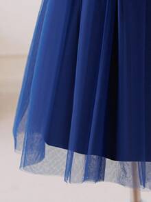 Glamorique Kids Đầm bé gái thanh lịch và dễ thương với màu xanh ẩn bên trong, không tay, đính sequin, chất liệu voan mỏng, dáng phồng, thích hợp cho các bữa tiệc Giáng sinh và những dịp trang trọng. - Màu xanh hải quân - Xem 6