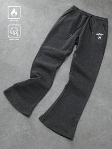 Manfinity EMRG 1pc Men's Loose Straight Wide-Leg Sweatpants, Fleece Fabric, Star Embroidery Pattern, Casual Daily Wear, Suitable For Autumn/Winter, Streetwear Style, Great Gift For Husband, Boyfriend, Friends Flare Sweatpants Fleece Sweatpants Men Flared Sweats Flocked Sweatpants Bootleg Sweatpants Grey Sweatpants Mens Flared Sweats Flared Sweatpants Men Flare Sweat Pants Classic Wear Best Style 1979 Sweatpants Pro Club Sweat Pants