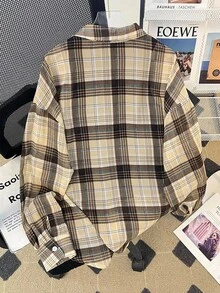 INAWLY Women's Plaid Lightweight Casual Loose Shirt, Fashionable Sun Protection, Spring/Summer - Yellow - View 2