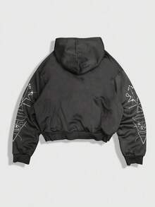 ROMWE MEN Street Life 男式连帽抽绳拉链休闲时尚水钻装饰运动衫 - 黑色 - 查看 2