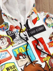 Looney Tunes X Manfinity Manfinity Joysei 男士卡通图案长袖抽绳连帽衫，男士卡通连帽衫，男士 3d 图案连帽衫，动漫连帽衫，秋季 - 彩色 - 查看 4