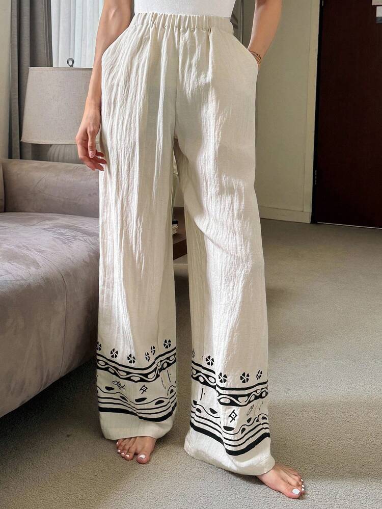 Loose Fit Printed Straight Leg Pajama Pants, Loungewear, Fall