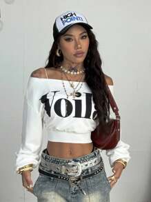 Coolane Sudadera corta blanca con gráficos vintage para mujer, ideal para conciertos, festivales, salir, ferias renacentistas y uso diario - Blanco - Ver 3