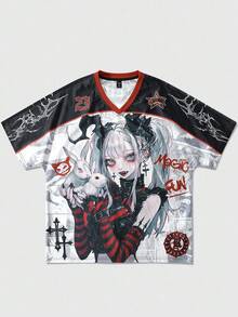 ROMWE MEN Spring/Summer Casual Graphic Men'S Anime Print Short Sleeve T-Shirt, Suitable For Spring/Summer - Grey - View 8