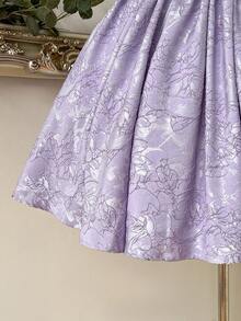 Lovelzi Váy dạ hội trang trọng chữ A ngắn không tay bằng vải satin jacquard màu tím sang trọng và thanh lịch dành cho nữ - Màu tím - Xem 8