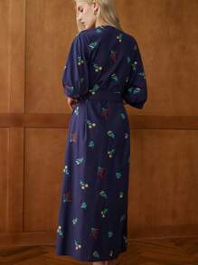 Écloséra French Elegant Retro Stand Collar Half Sleeve Embroidered Belt Autumn Fall Dress Long Women Dress Women Casual Dress Women Autumn Dress